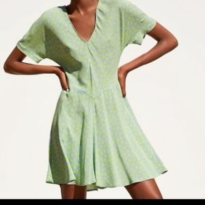 Zara blue with lime hearts flare dress XXL